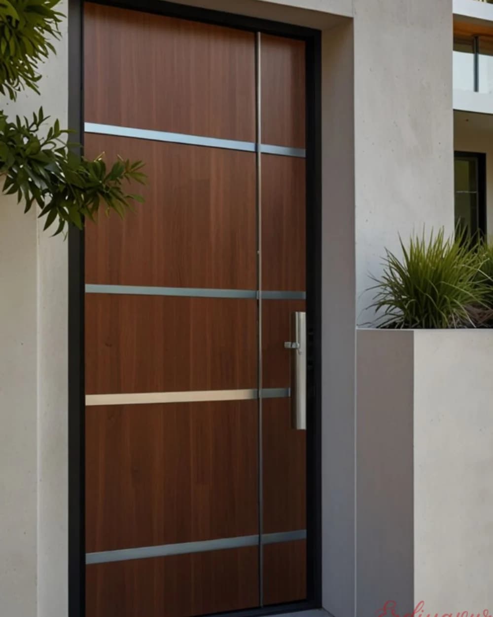 Krom Şeritli Kızıl Ceviz Pivot Villa Kapısı — ürün kodu BY-49