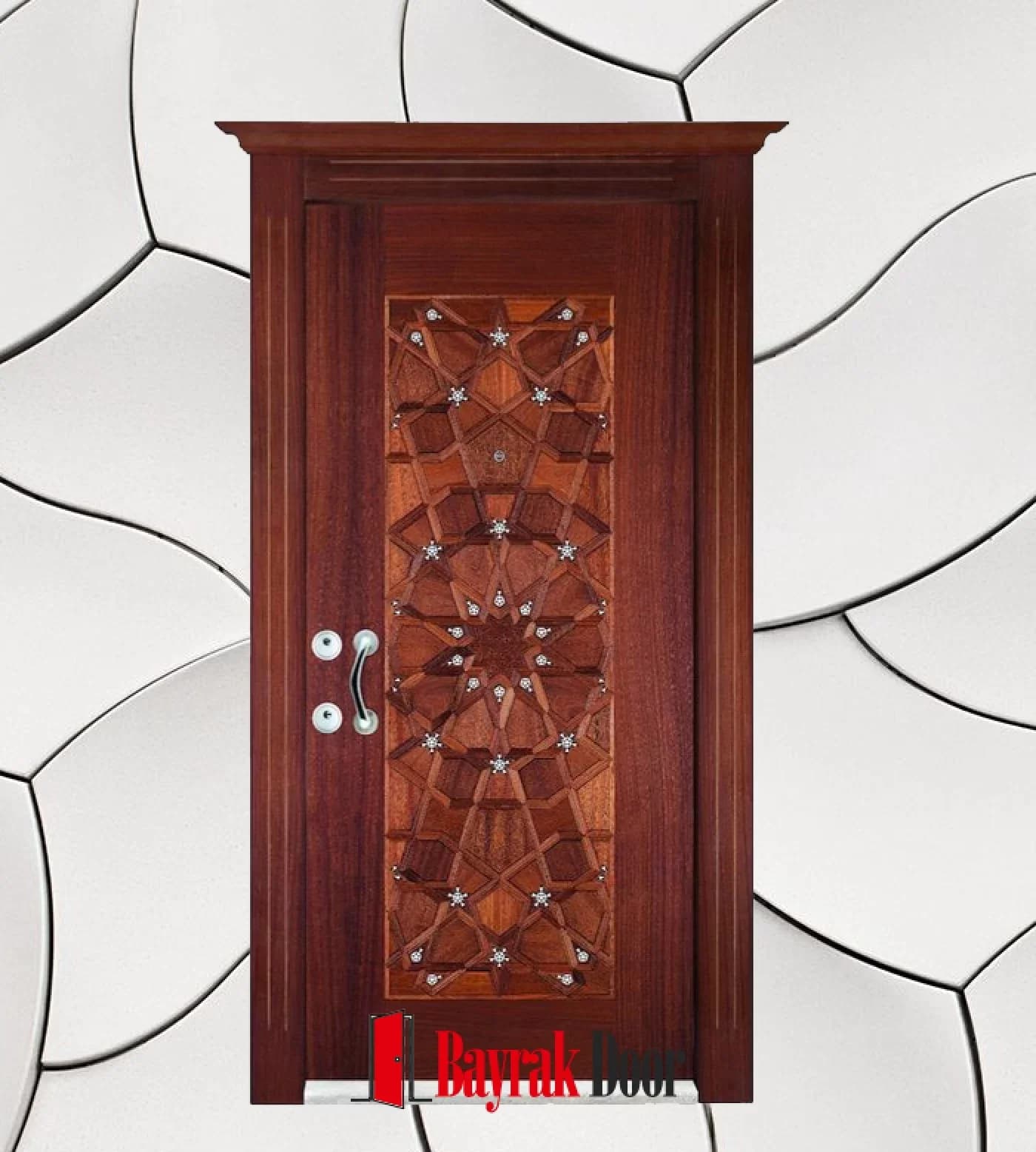 Yıldız Geometrili Kızıl Ceviz Çelik Kapı C-TR716