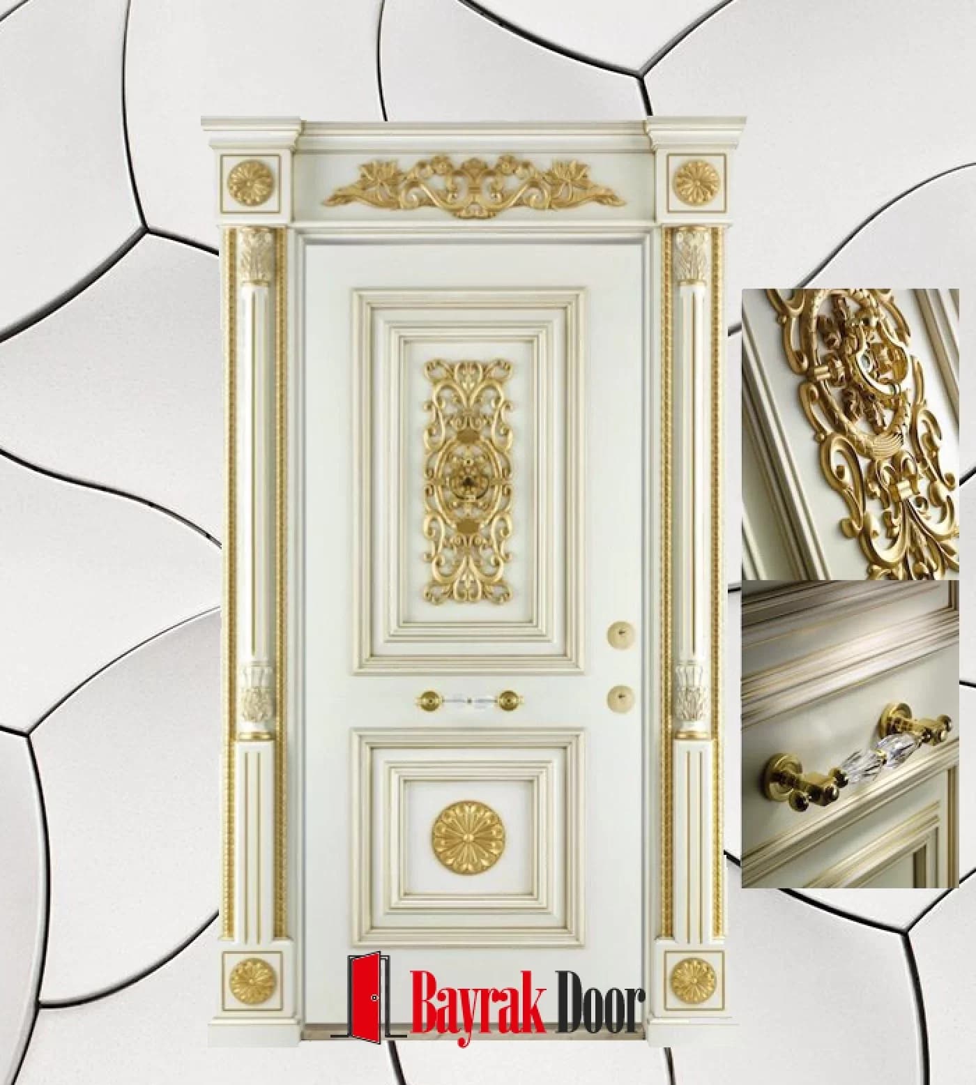 Altın Oyma Beyaz Barok Çelik Kapı C-TR727