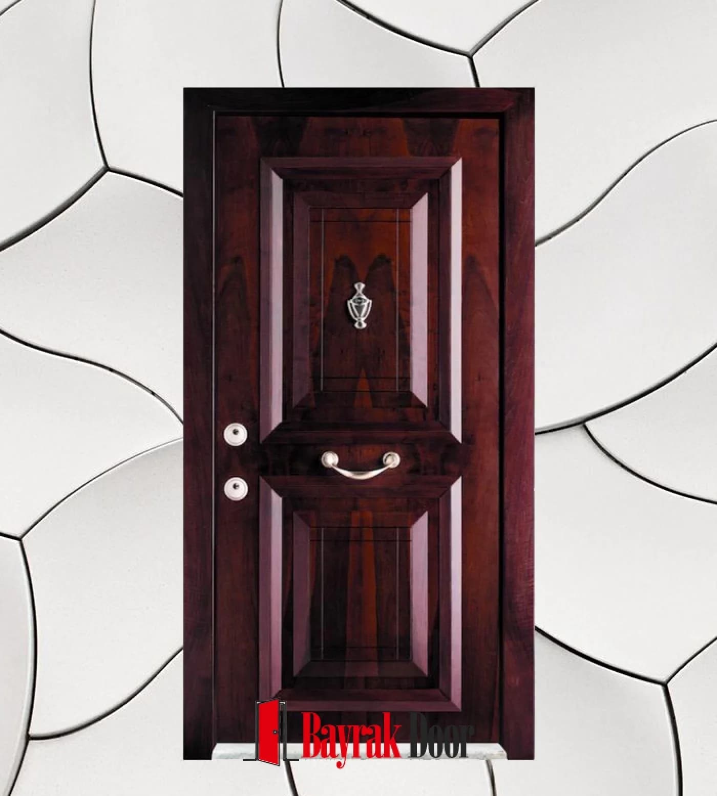 Dikey Uzun Koyu Bordo Parlak Çelik Kapı C-TR718 Dikey Uzun Koyu Bordo Parlak Çelik Kapı C-TR718 — Parlak koyu bordo yüzeyde uzun dikey kaset panel ve kavisli kulp