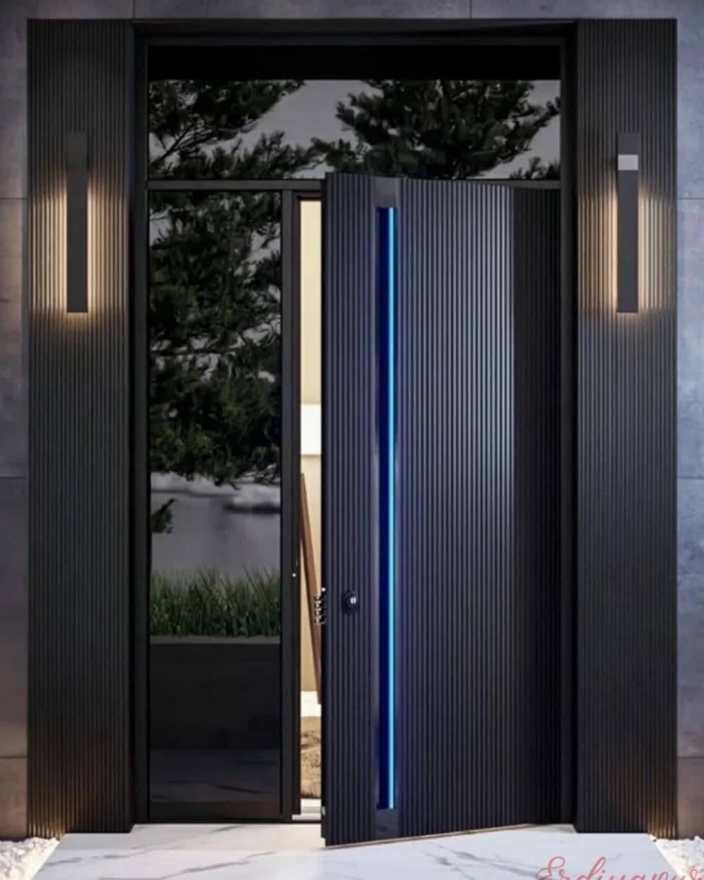 Black Pivot Door with Blue Light Strip BY-63 Black Pivot Door with Blue Light Strips — product code BY-63