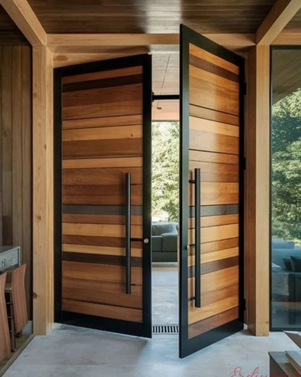 Mixed-Tone Wood Double Leaf Pivot Door BY-287 Mixed-Tone Wood Double Leaf Pivot Door — product code BY-287