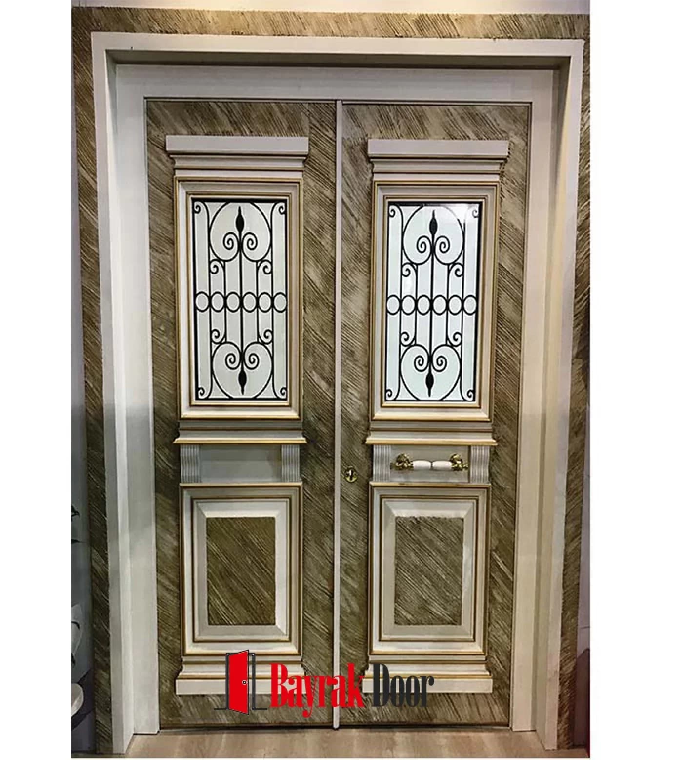 Kaset Panel Krem Altın Klasik Bina Giriş Kapısı TR521