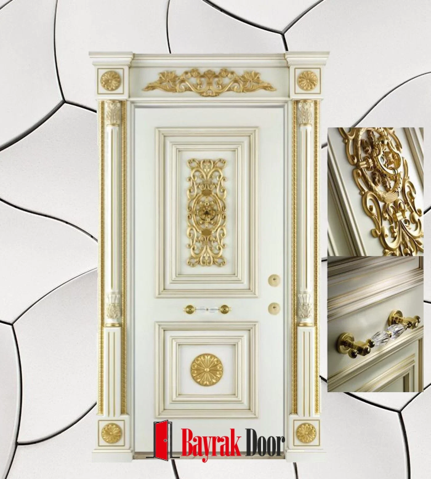 Altın oyma beyaz barok çelik kapı modeli C-TR727