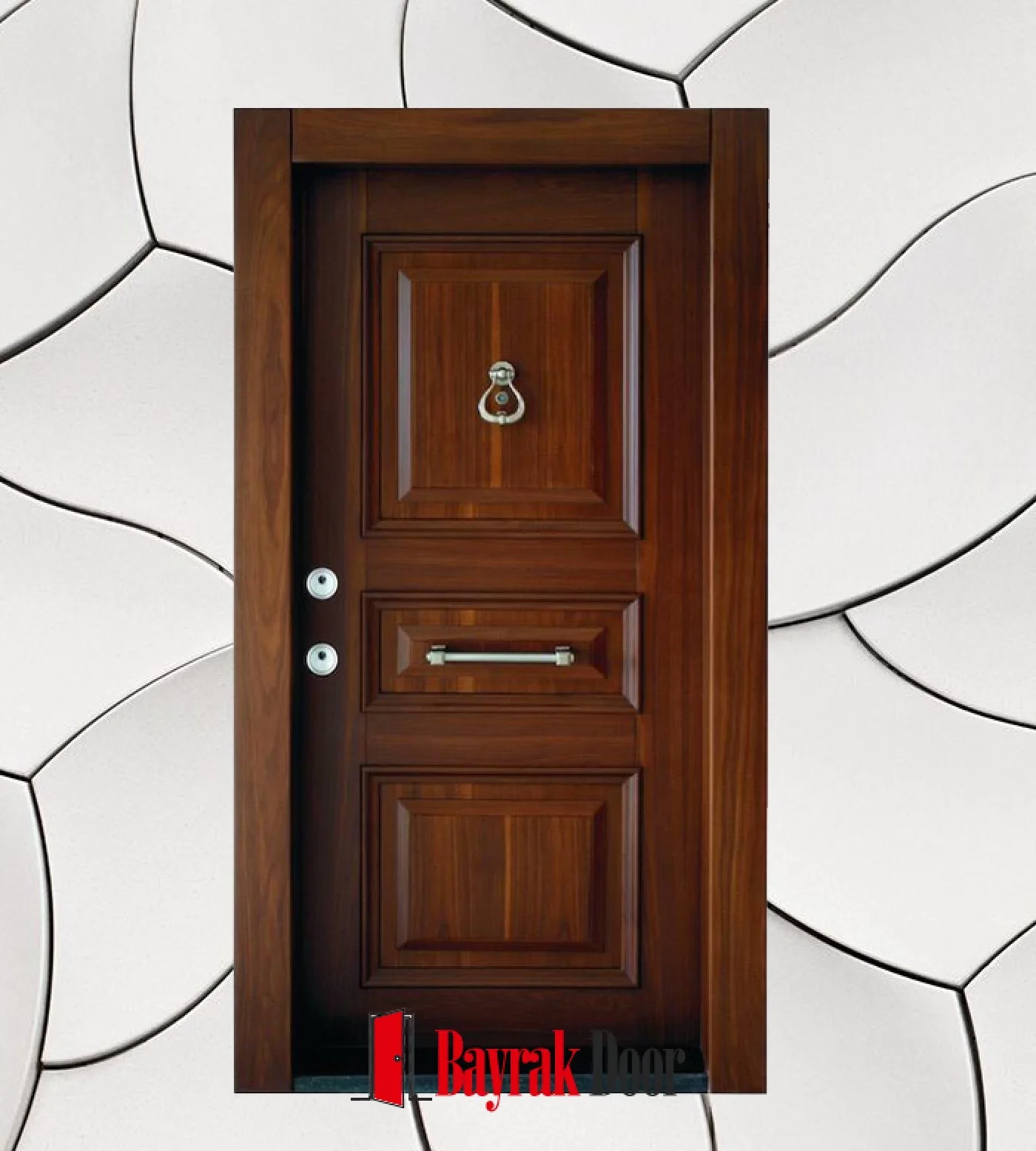 Üç bölmeli bal rengi ceviz çelik kapı modeli C-TR731
